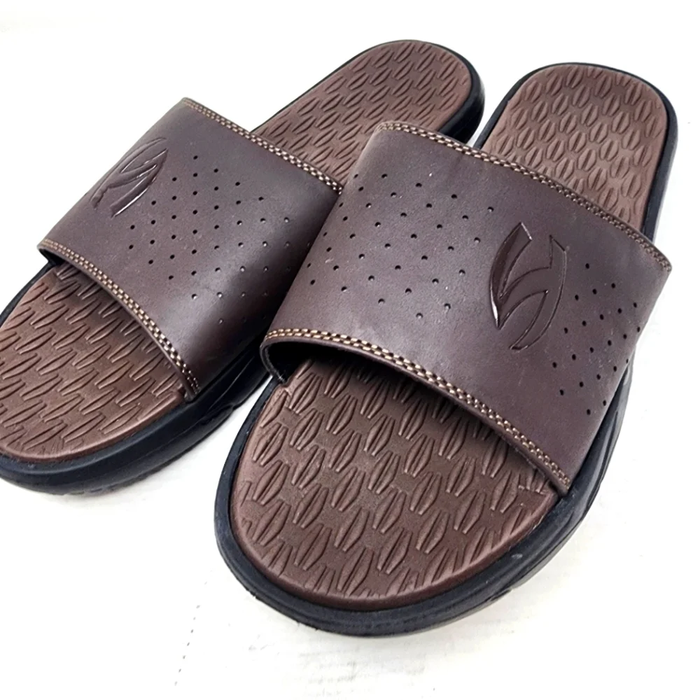 New Men's Brown Slides Sandals Slip on Beach‎ Shoes Flip Flops Men's Size 12.5